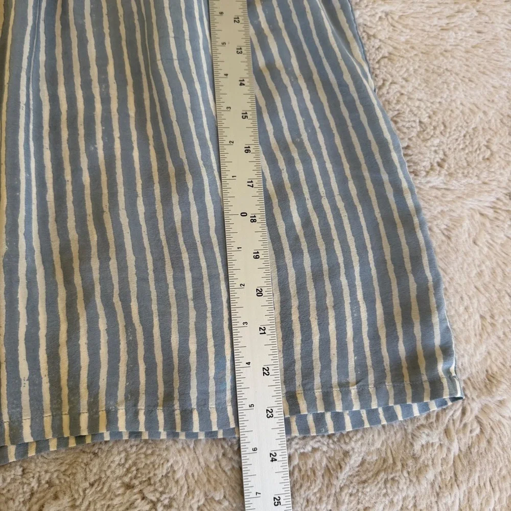 Lucky Brand Silk Camisole Top Blue‎ White Stripe Crochet Lace Coastal Babydoll